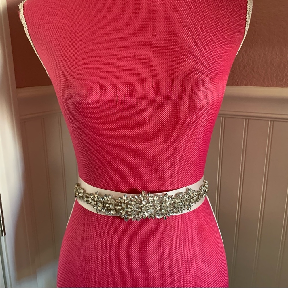 Bridal Rhinestone Sash, ivory and silver, EXCELLENT CONDITION